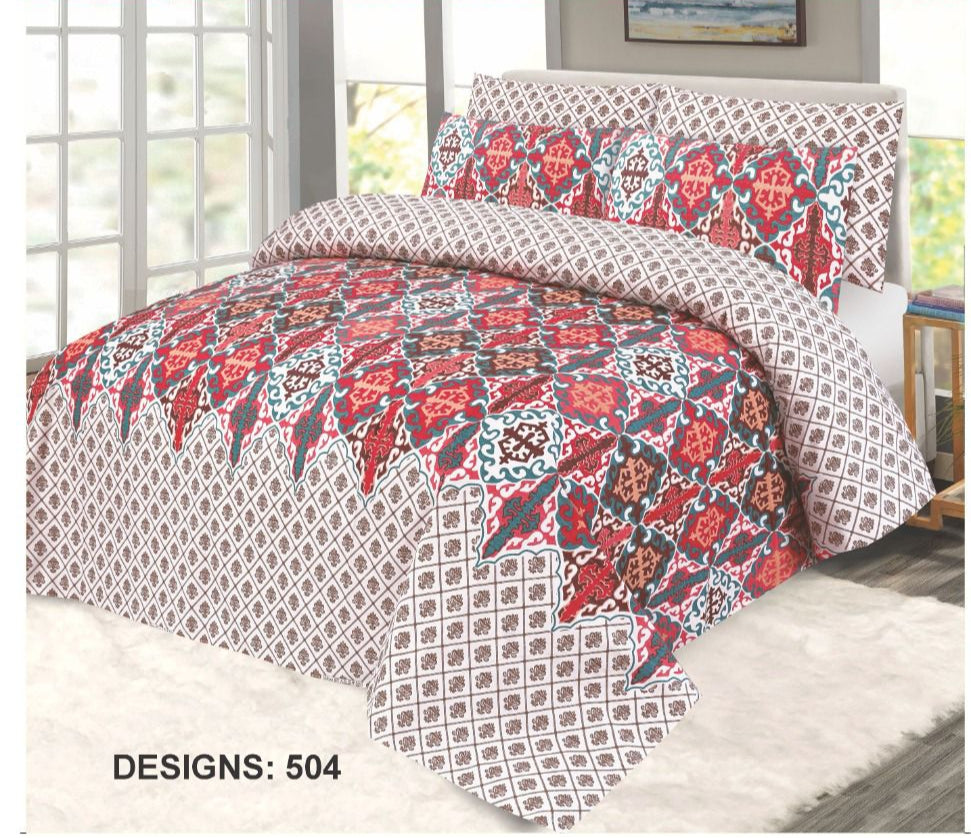 Premium Quality Cotton Bedsheet 3 Pcs (100% Color & Fabric Guaranteed)