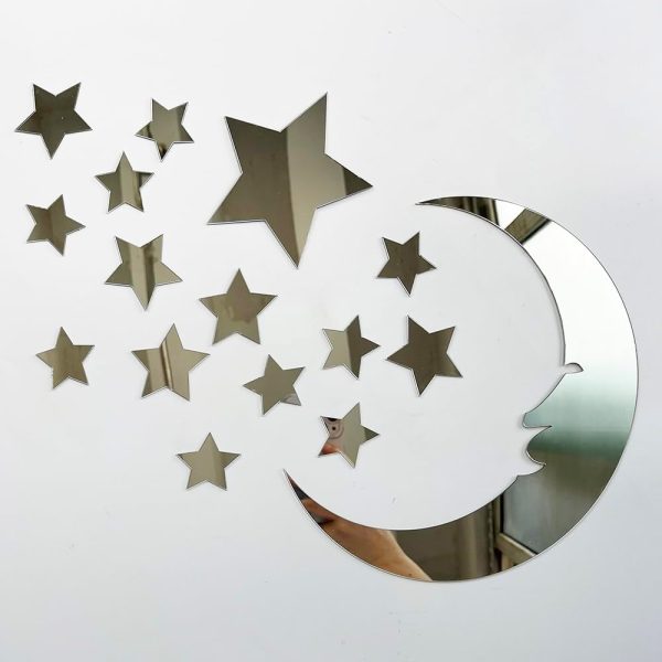 Star & Moon Silver Acrylic Wall Stickers