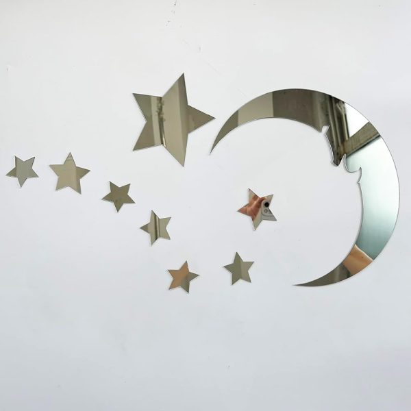 Star & Moon Silver Acrylic Wall Stickers
