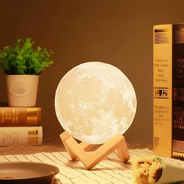 High Quality 3D LED Moon Lamp With Stand (Rechargeable)