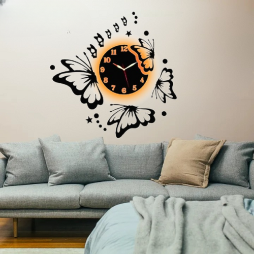3D Butterfly Wooden Wall Clock