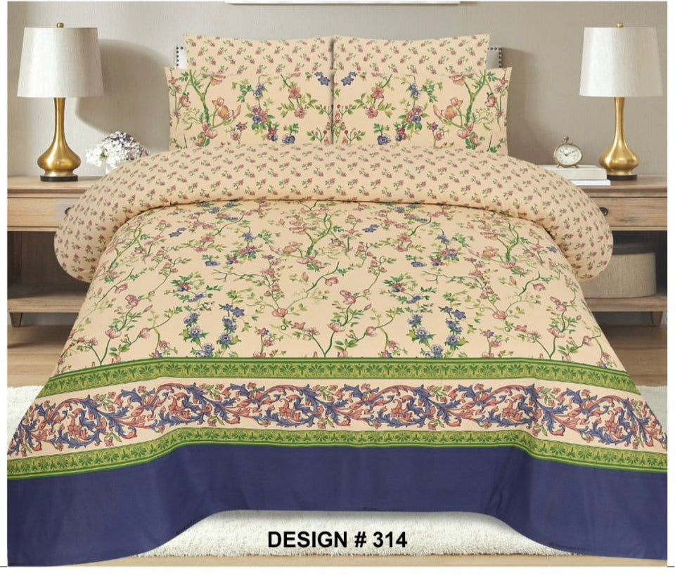 Premium Quality Cotton Bedsheet 3 Pcs (100% Color & Fabric Guaranteed)