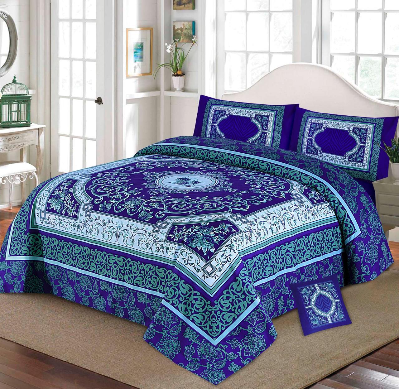 Premium Quality Cotton Satin 4-Side Border Bedsheet 4 Pcs (100% Color & Fabric Guaranteed)