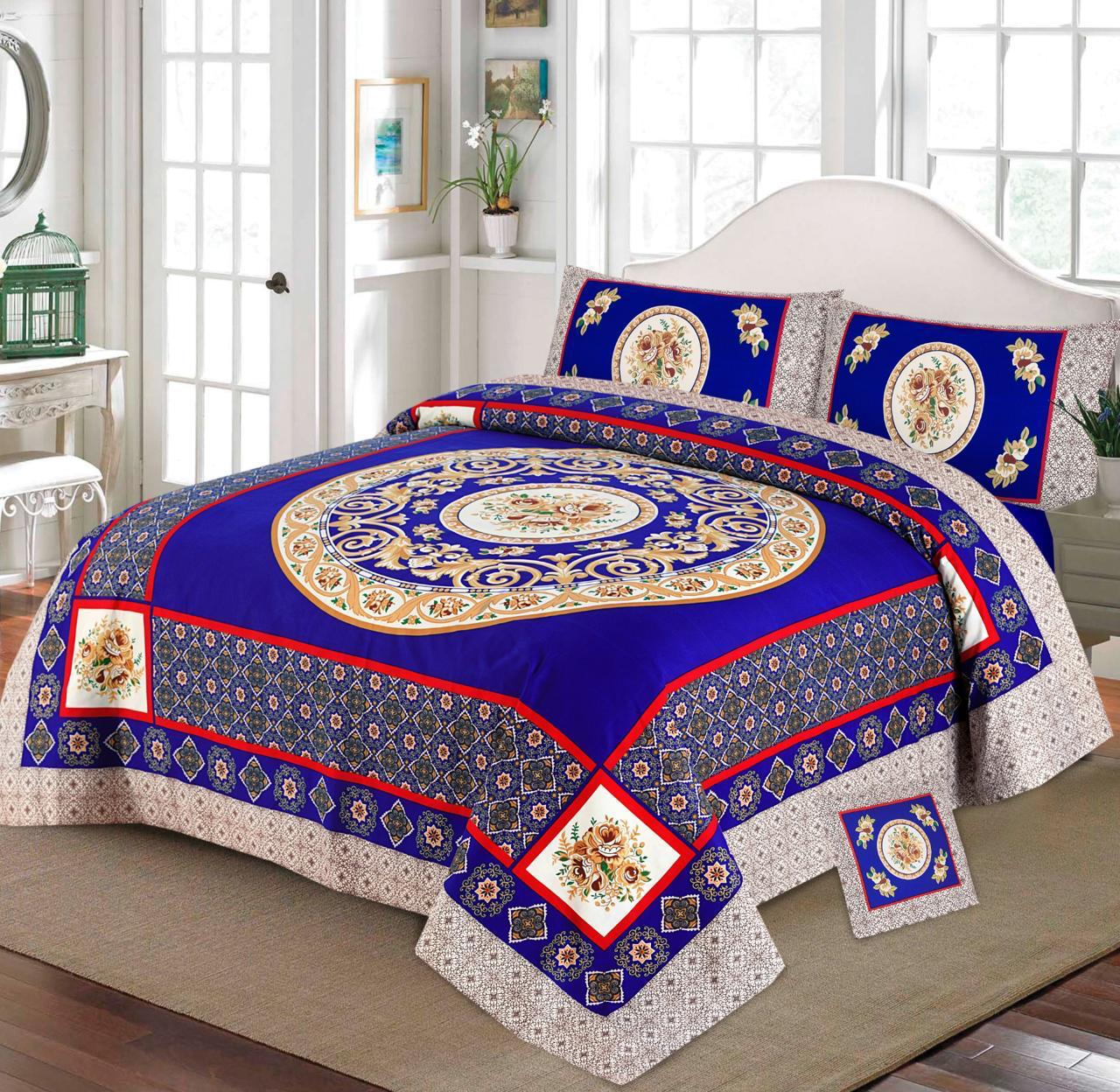Premium Quality Cotton Satin 4-Side Border Bedsheet 4 Pcs (100% Color & Fabric Guaranteed)