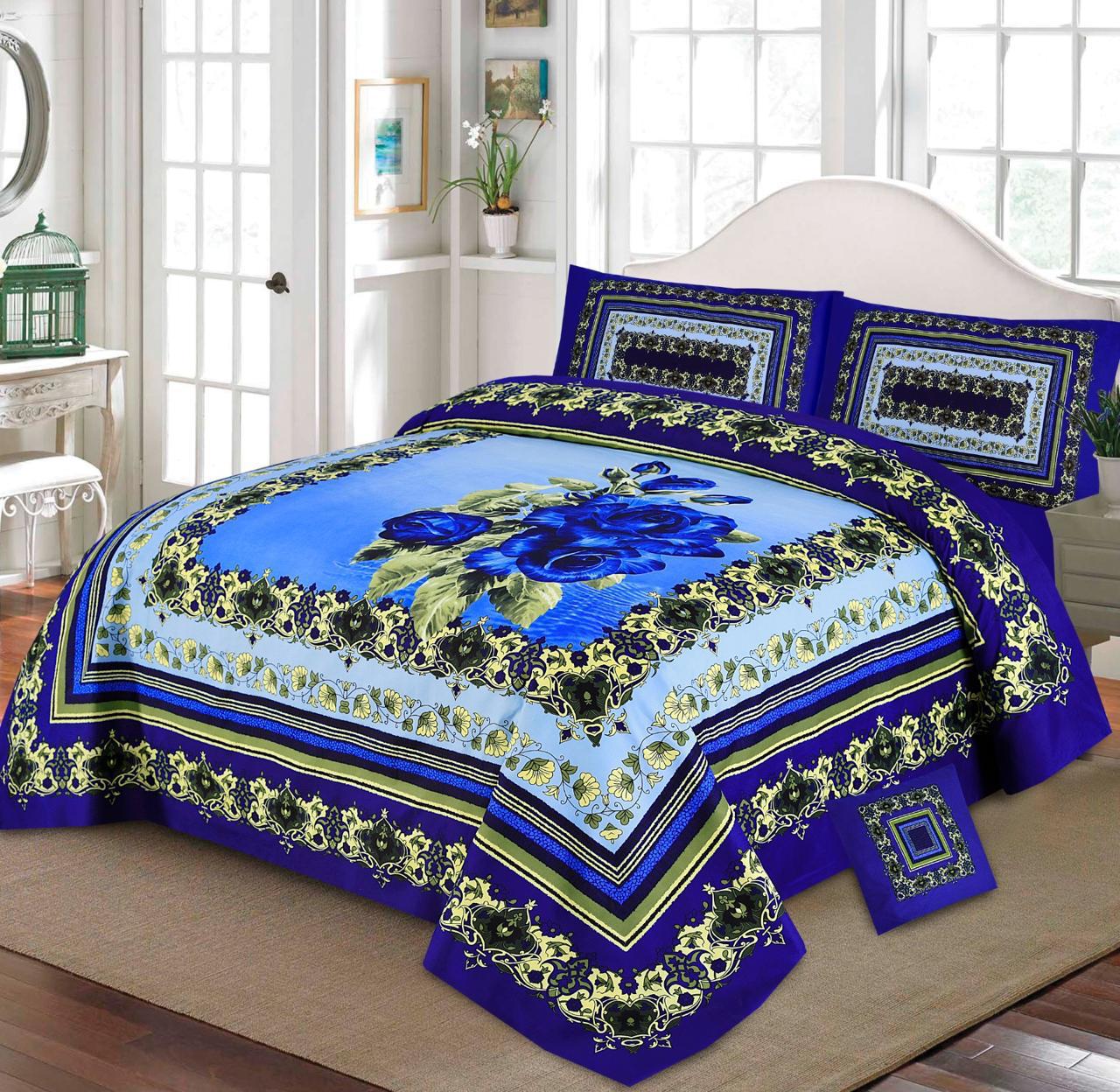 Premium Quality Cotton Satin 4-Side Border Bedsheet 4 Pcs (100% Color & Fabric Guaranteed)