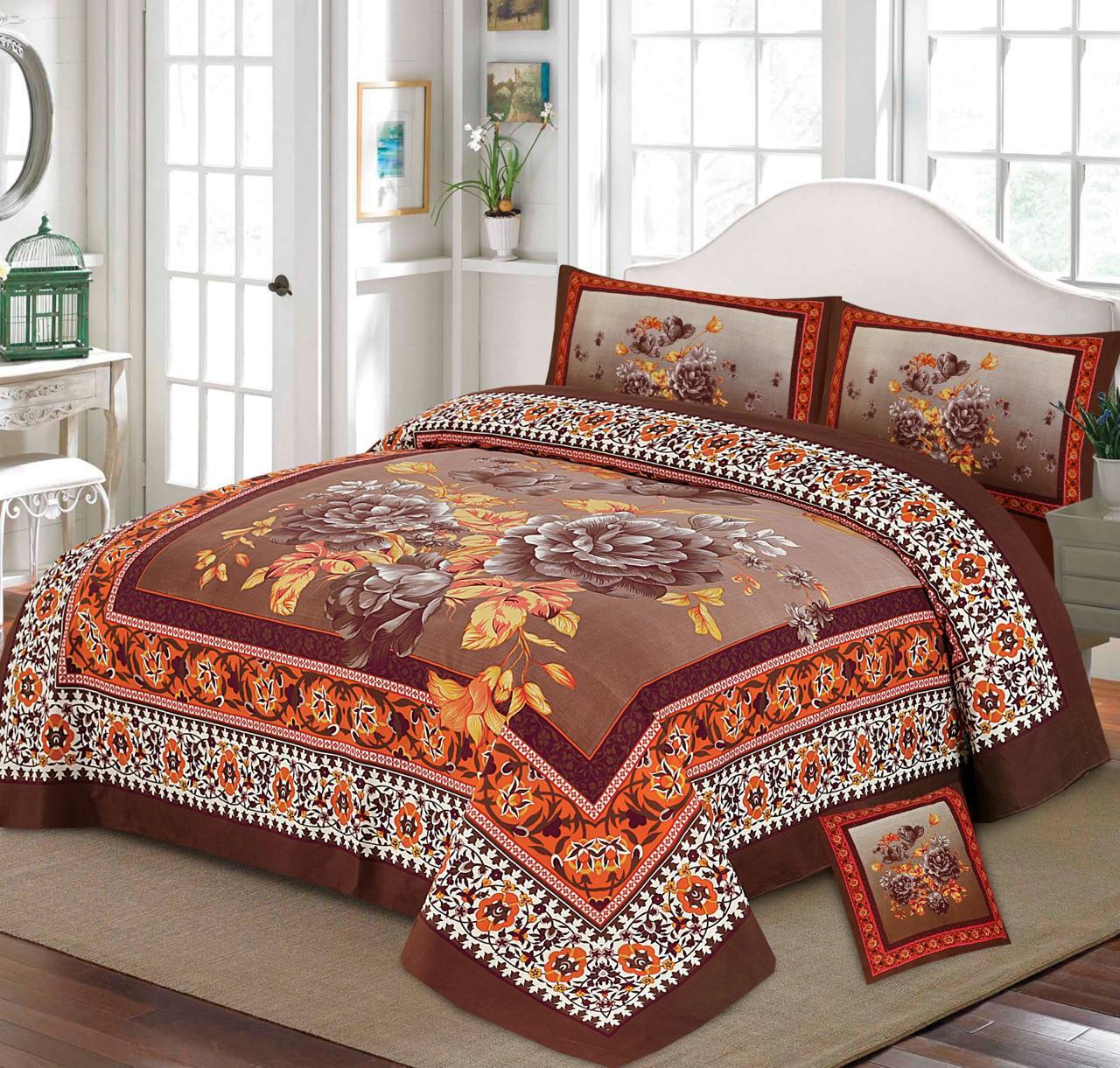 Premium Quality Cotton Satin 4-Side Border Bedsheet 4 Pcs (100% Color & Fabric Guaranteed)