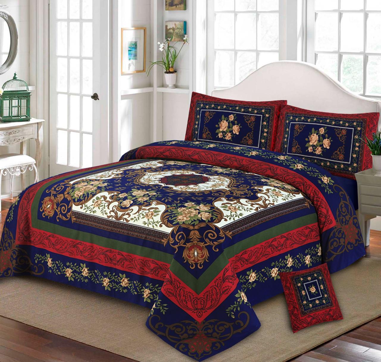 Premium Quality Cotton Satin 4-Side Border Bedsheet 4 Pcs (100% Color & Fabric Guaranteed)