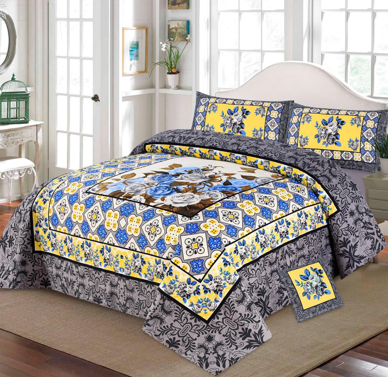 Premium Quality Cotton Satin 4-Side Border Bedsheet 4 Pcs (100% Color & Fabric Guaranteed)