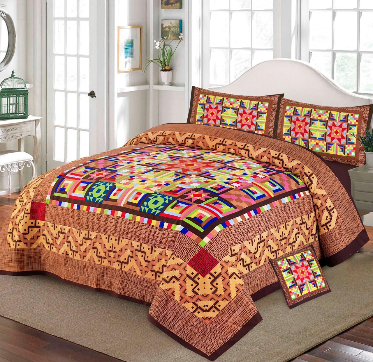 Premium Quality Cotton Satin 4-Side Border Bedsheet 4 Pcs (100% Color & Fabric Guaranteed)
