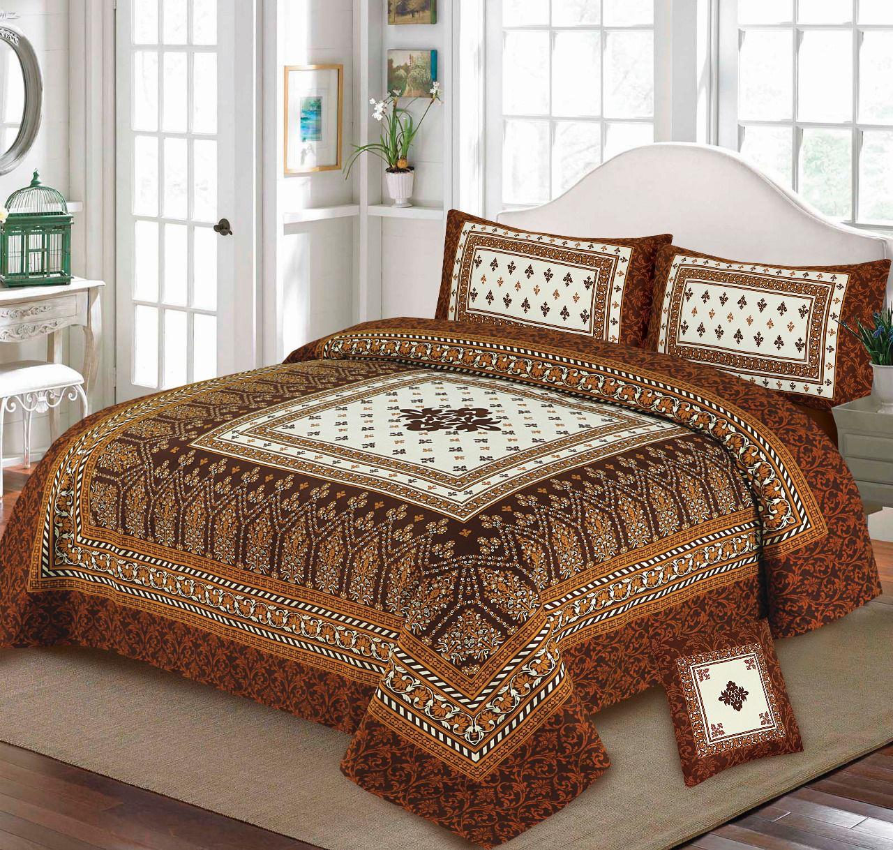 Premium Quality Cotton Satin 4-Side Border Bedsheet 4 Pcs (100% Color & Fabric Guaranteed)