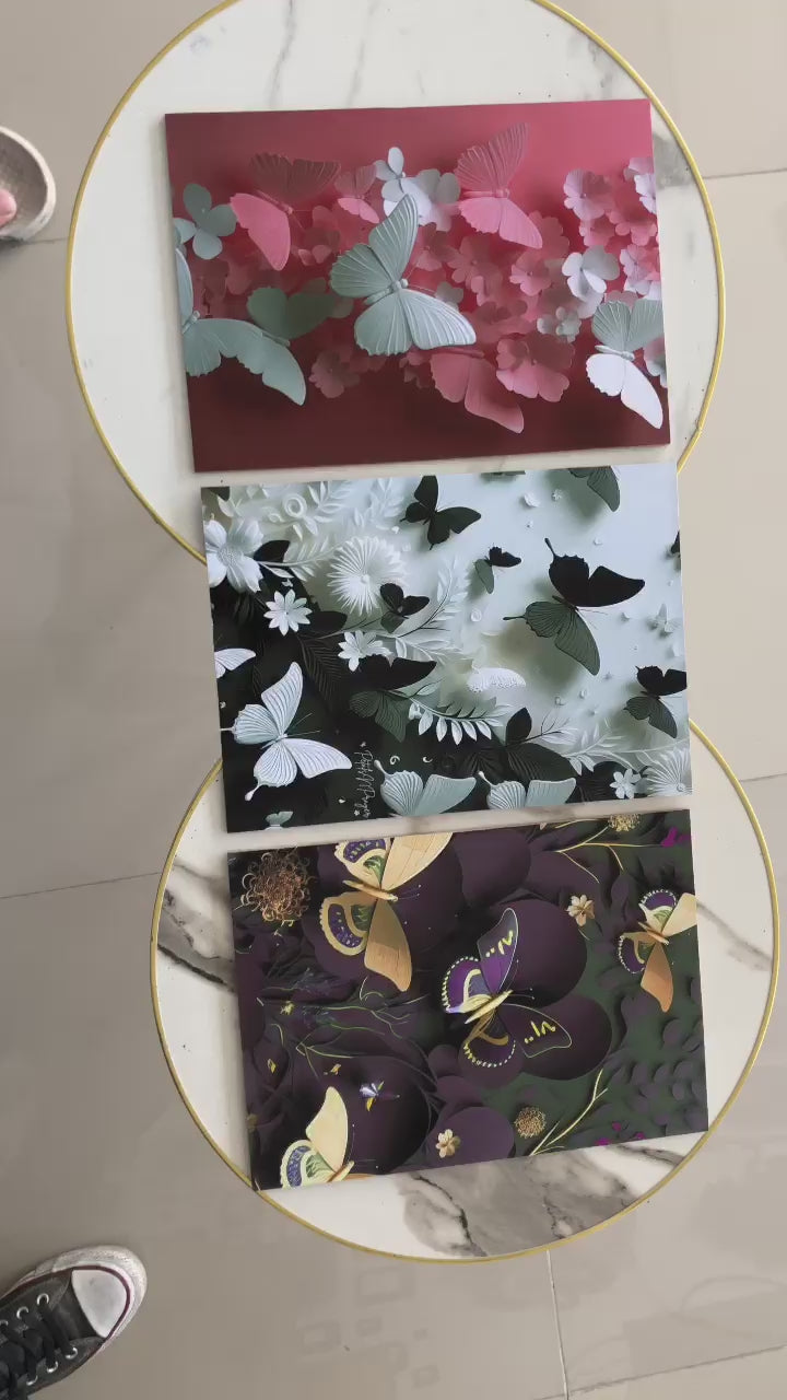 Set of 3 Butterfly Art Wooden Frames For Wall Decoration