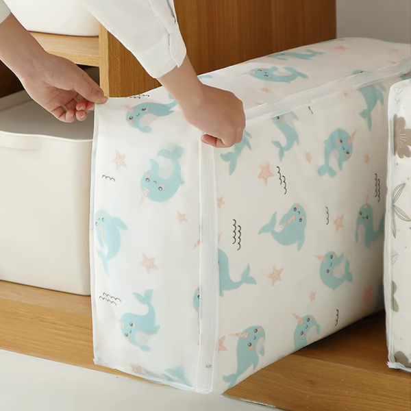 Quilt Storage Bag Waterproof Closet Organizers Zipper Folding Organizer Durable Clothing Packaging Plastic Bags For Storing Coats, Jackets Home Use Pillows, Blankets (Random Design)